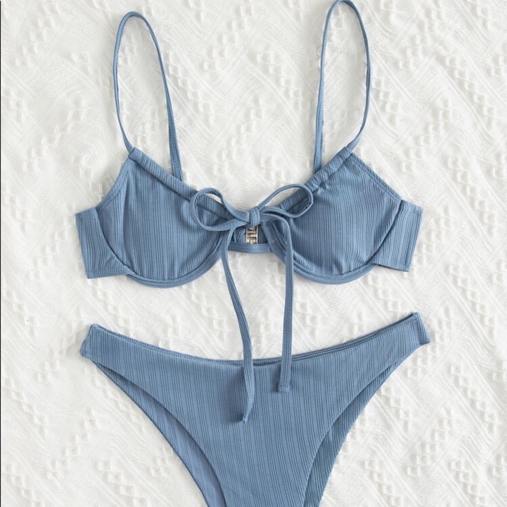 Shein Rib Tie Front Underwire Bikini Swimsuit